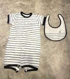 COMME CA ISM ストライプ半袖ロンパース 70cm スタイ付き　美品