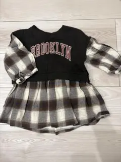 プリント チェック柄 Tシャツ　プティマイン