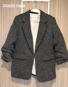 H&M 袖シャーリング テーラードジャケット 七分袖 40 黒
