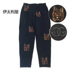 【伊太利屋】ストレッチスキニーパンツ トラ刺繍 ロゴ ゴムウエスト クロップド黒のサムネイル