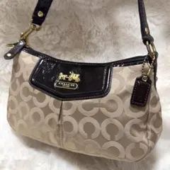 COACH コーチ　アクセサリーポーチ　ワンショルダー　シグネチャー　ブラウン