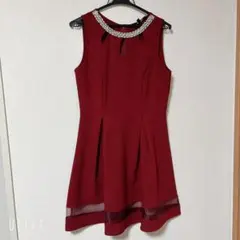 ビジュー付きバーガンディドレス　M