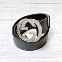 ✨良品✨GUCCI ベルト 文字ロゴ シルバー金具 レザー 本革 ユニ 