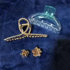 ヘアクリップ3点セット（クリア・ゴールド）