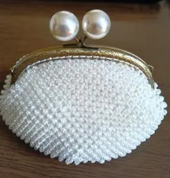 ビーズパール装飾がま口財布 　　手編み　口金12.5 　新品