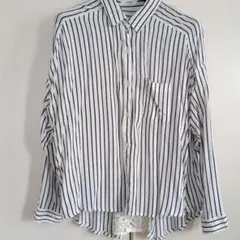 L'espoir ストライプ バックレース 長袖 シャツ ブラウス