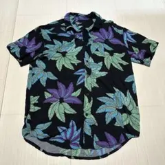 eighty eight アロハシャツ 半袖シャツ 総柄 リーフ　ブラック