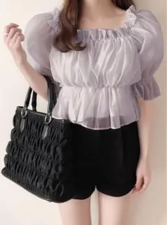 タグ付き新品 GRL シアーギャザーショート丈ブラウス[tu541]