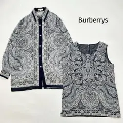 Burberrys ペイズリー シアーブラウス アンサンブル 紺 9 Mのサムネイル