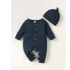 SHEIN ネイビー ロンパース・カバーオール 帽子セット
