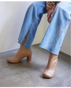 SLOBE スクエアトゥショートブーツ　ベージュ　24センチ