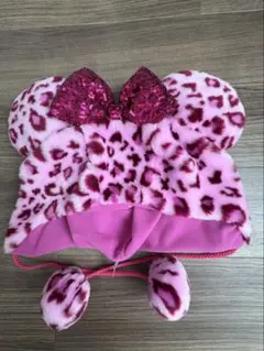 ミニーマウス風ピンクヒョウ柄帽子