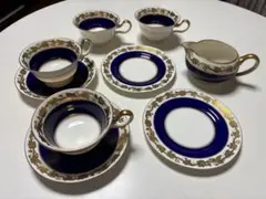 【希少・黒壺】ウェッジウッド ホワイトホール マザリンブルー トリオペア＋ポット