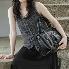JEANASIS スカシアミニットベスト ジレ ブラック 黒 透かし編みのサムネイル