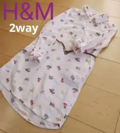 シャツワンピ　ワンピース 　ピンク　花柄 H&M　 ボタン 長袖　七分