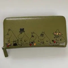 ムーミン ラウンド財布 長財布 グリーン 本革