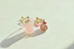 桜ロールケーキ&さくらスパークリング　ハンドメイド　イヤリング　ミニチュア