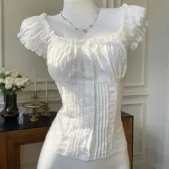 ホワイト 半袖 ブラウス SHEIN