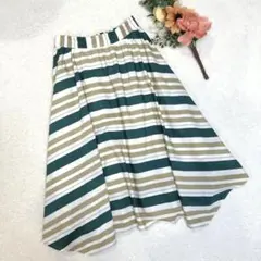 【美品】フレアスカート ストライプ 裏地あり 鮮やか 大人お洒落 可愛いのサムネイル