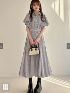 GRL ベルト付きストライプ柄フリルスリーブシャツワンピース [cc12]