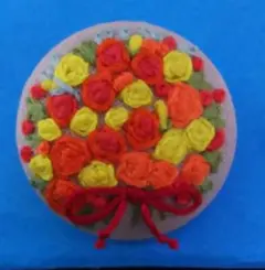 ハンドメイド 刺繍ブローチ 薔薇の花束 ビタミンカラー
