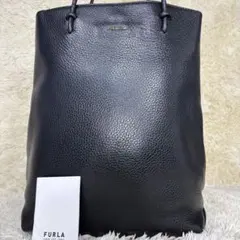 【極美品】フルラ　トートバッグ　シボ革　レザー　A4 エッセンシャル　ブラック