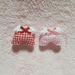 ユイリー様　赤ちゃんフリルサロペット２着セット　チェック赤色茶色