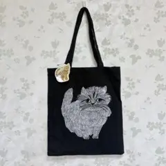 【タグ付き】m.m 松尾ミユキ ラクタングルトートバッグ ブラック 猫 ねこ