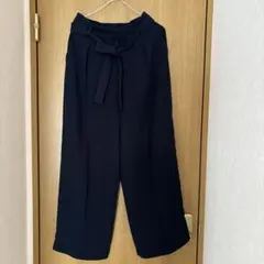 紺　リボン付きワイドパンツ