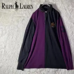 90s ポロラルフローレン ラガーシャツ バイカラー ワッペン 刺繍 XL