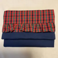 ハンドメイド　移動ポケット　ファミリア風チェック　フリル付き　赤チェック