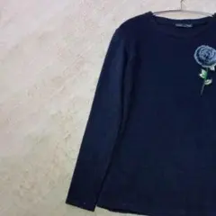 ZARA ザラ 薔薇モチーフ付き刺繍ニット S ブラック クルーネックセーター