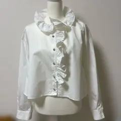 ZARA ザラ　フリルブラウス　ビジューボタン　XL