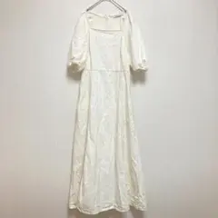 【ザラ】ZARA ロングワンピース 五分袖パフスリーブ ホワイトレディースXS