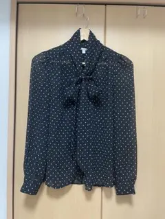 ユニクロ　ブラック・ドット リボン　ブラウス　シャツ S シースルー