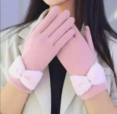 手袋 裏起毛 あったか　リボン　タッチスクリーン スマホ対応