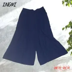 2326イング　ガウチョパンツ　M　ネイビー　サラサラ生地　バックゴム　チャック