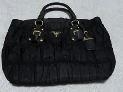 極美品】PRADA プラダ 三角ロゴ トートバッグ ギャザー BN1701 黒