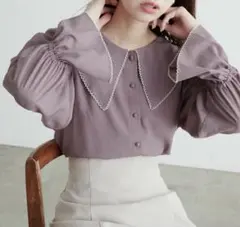 naturalcouture 配色ピコ刺繍セーラーカラーブラウス ピンク