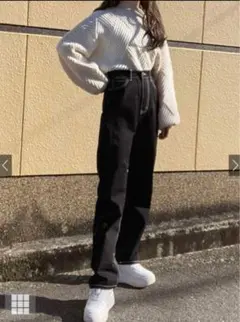 GRL 配色ステッチハイウエストストレートパンツ ブラック[gm296]