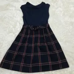 ワンピースノースリーブ異素材ノバチエックベルトフレアー