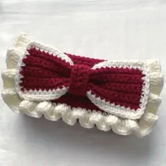 【即購入可】ハンドメイド 編み物 ポーチ ペンケース 筆箱 リボン フリル