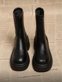 ブラック 厚底ショートブーツ ジッパー付き *秋冬新作、パーティー用