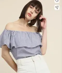 FOREVER 21 ストライプ オフショルダー トップス M