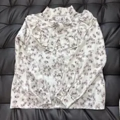 Par Avion 花柄リボン付き長袖ブラウス