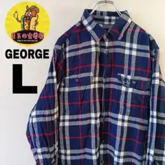 USA古着 GEORGE　ネルシャツL　ネイビーホワイト　チェック