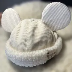 ミッキーマウス耳付き帽子 コーデュロイ&ボアキャップ 58cm アイボリー