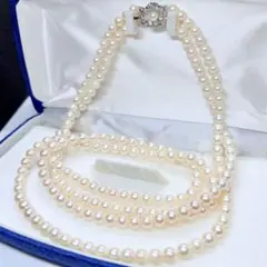 希少✨極美品 本真珠ピンクパール 114cmロングネックレス 2連3連107g