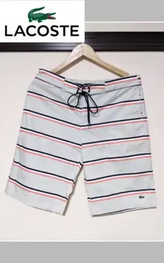 【LACOSTE】ショートパンツ/総柄/ストライプ/刺繍/ロゴ/ビッグ/未使用品のサムネイル