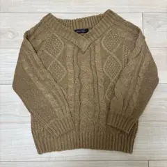 Rose Farm ベージュ Vネック ケーブル編み セーター　レディース